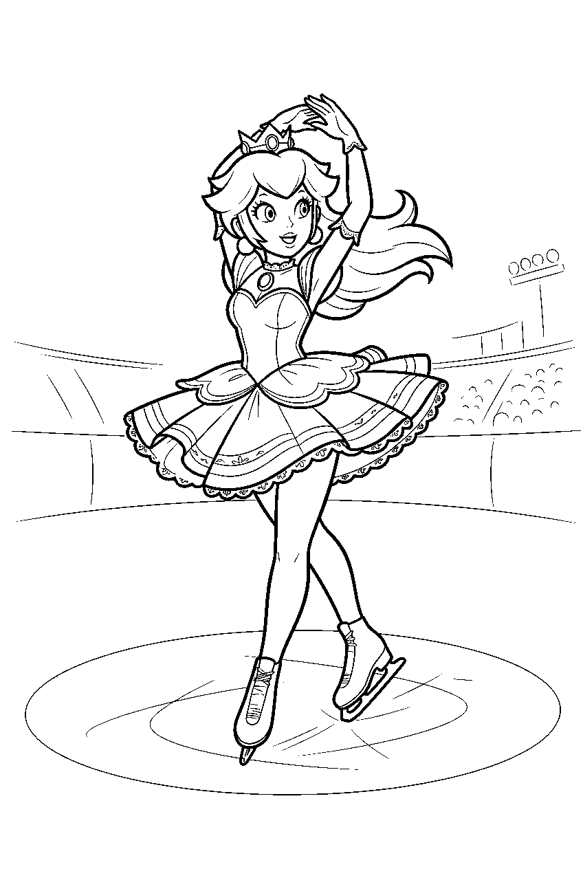 figure skater peach spinning on an ice rink line art