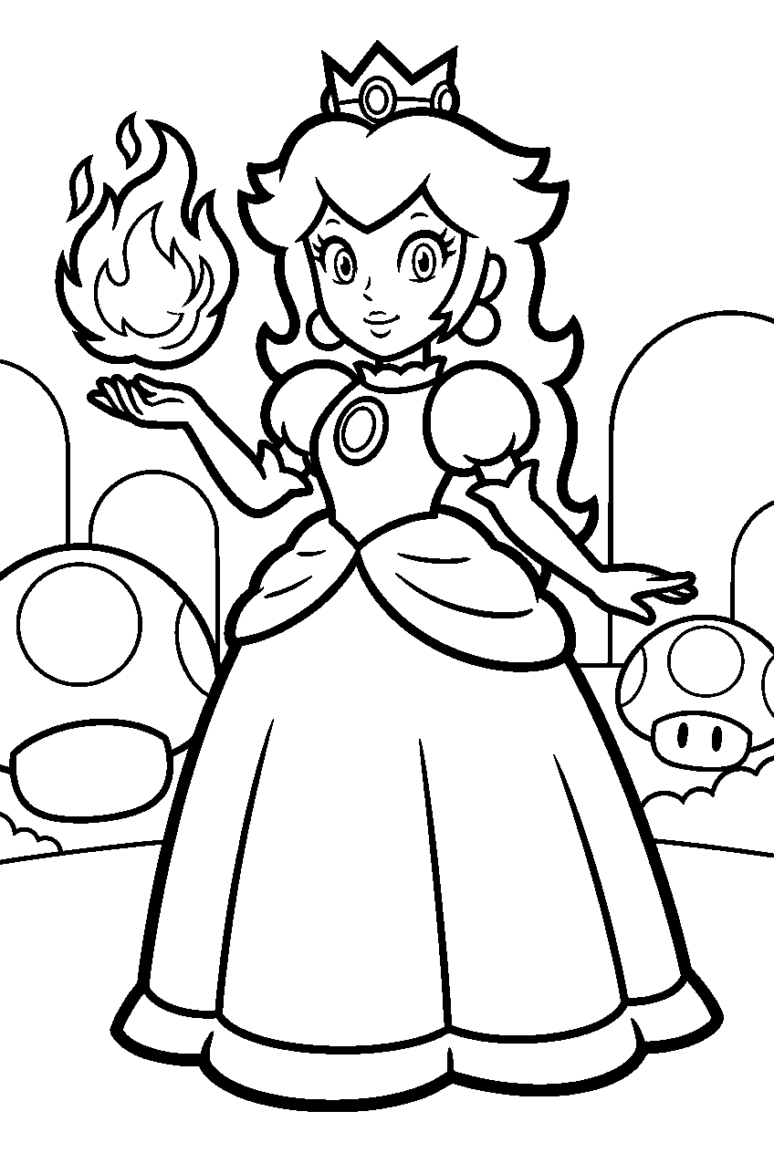 fire peach holding a fireball in mushroom kingdom line art