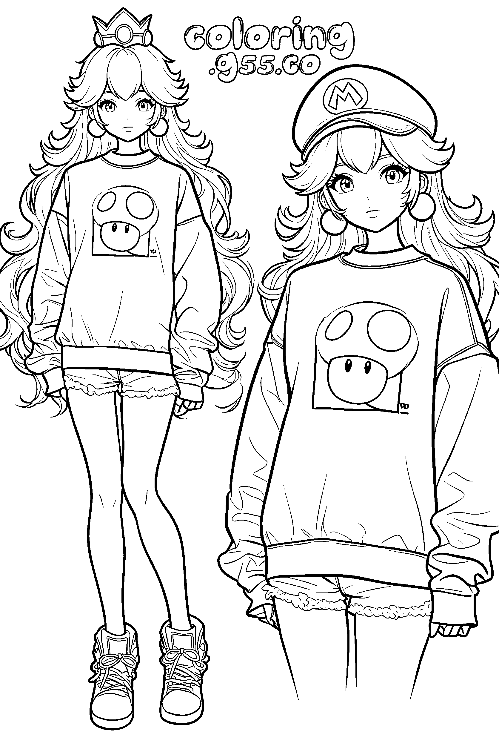 super mario princess peach casual streetwear sweatshirt line art for kids