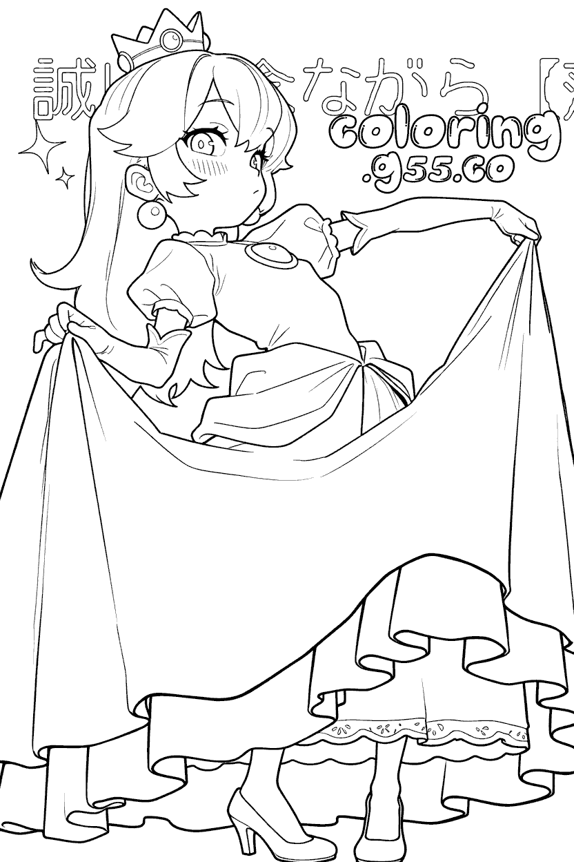 super mario princess peach curtsy dress line art for kids