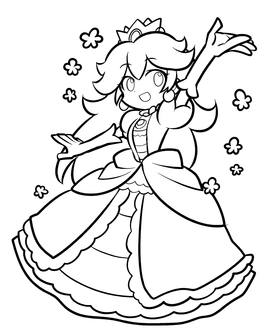 super mario princess peach dancing ballgown line art for kids