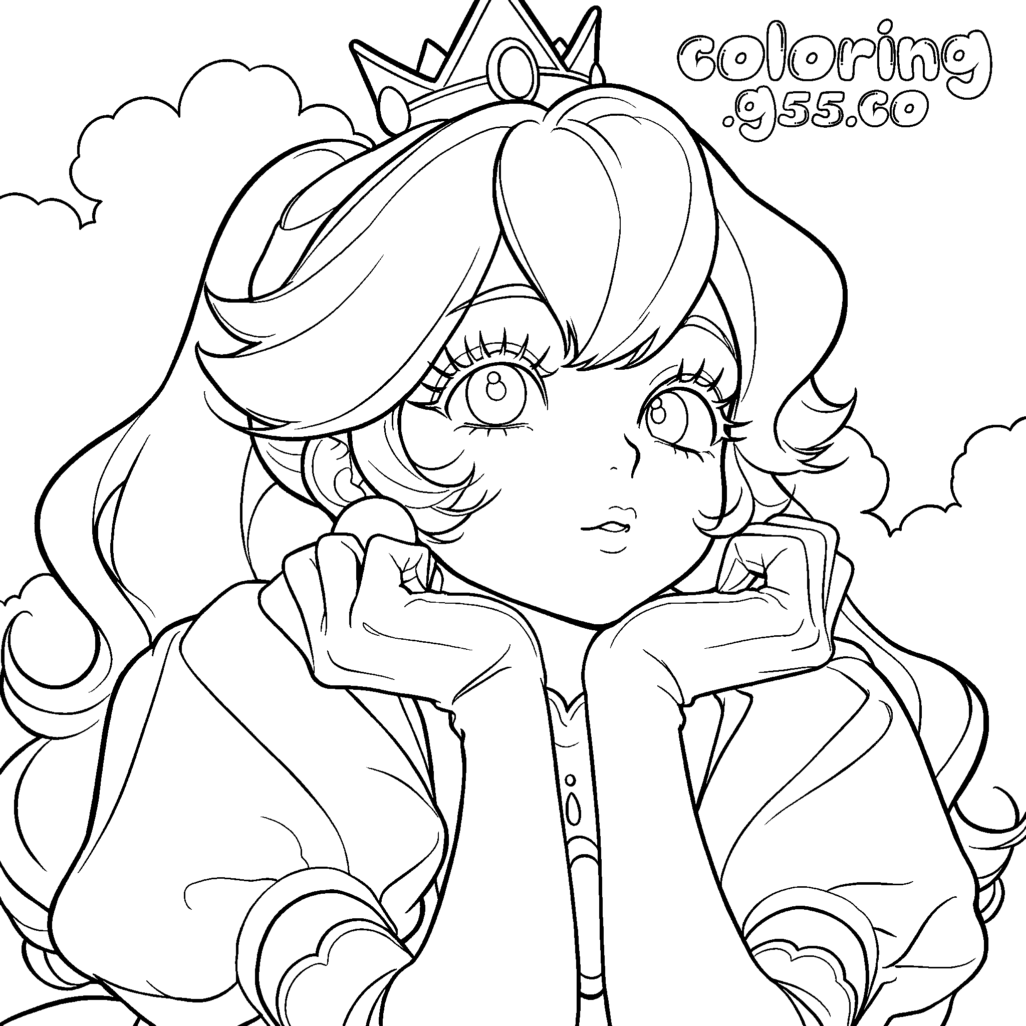 super mario princess peach daydreaming clouds line art for kids