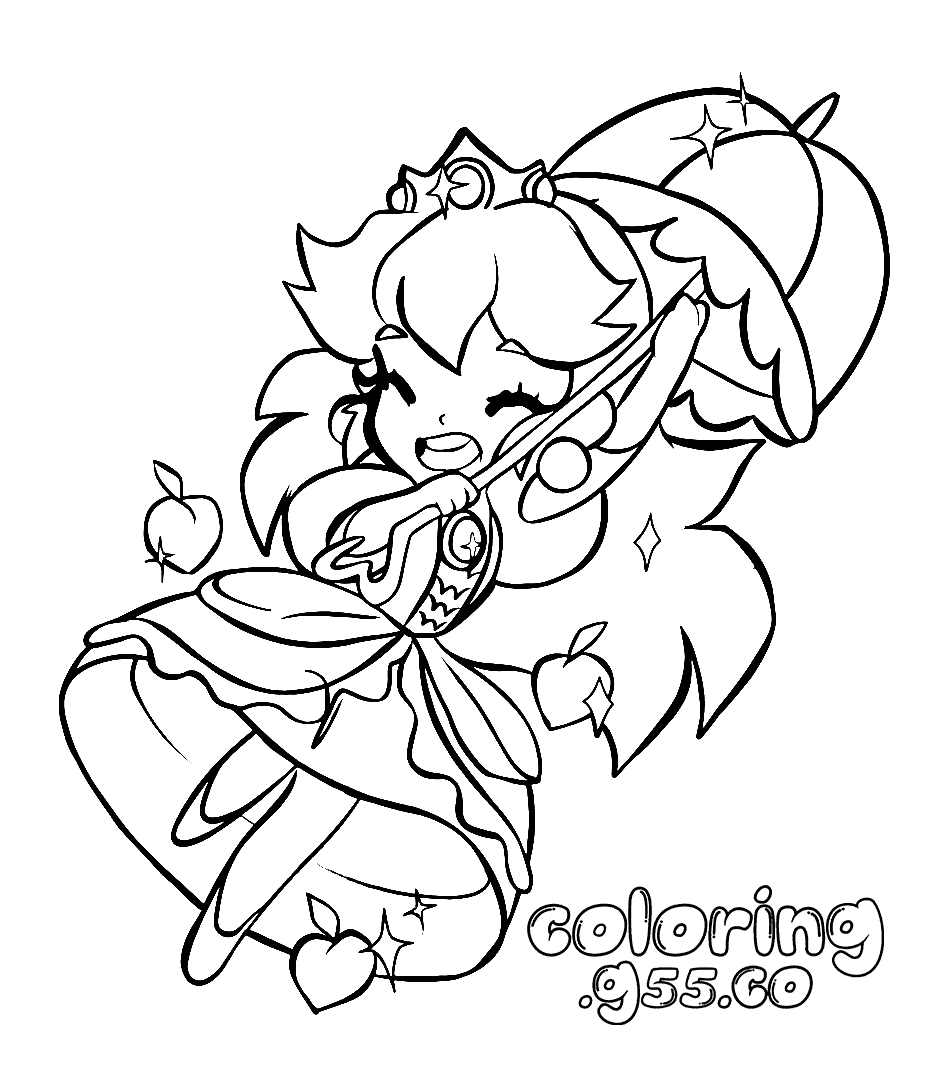 super mario princess peach parasol umbrella line art for kids