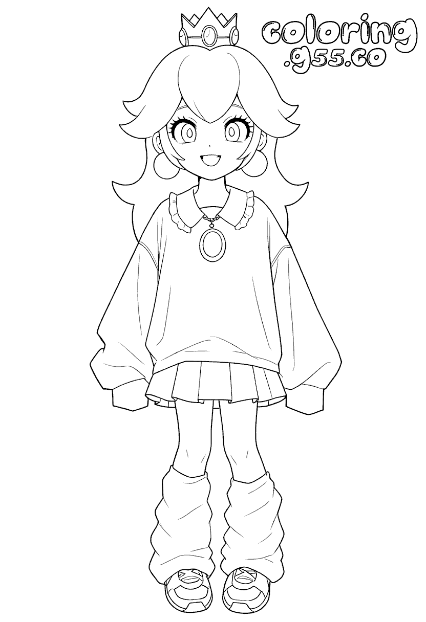 super mario princess peach pleated skirt and leg warmers line art for kids