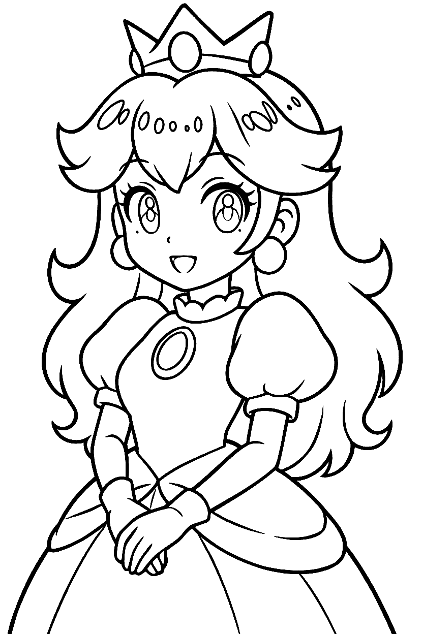 super mario princess peach portrait line art for kids