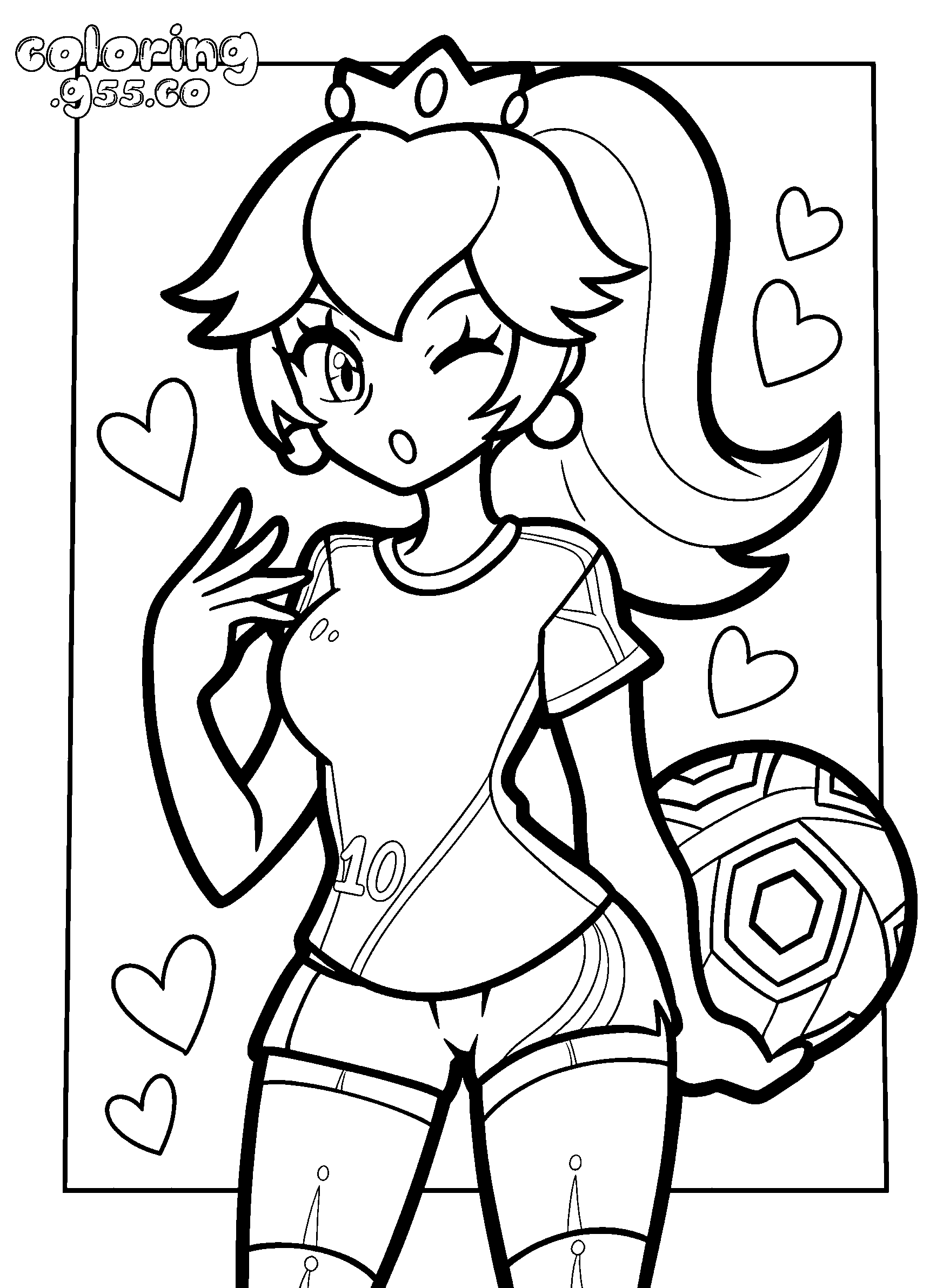 super mario princess peach soccer player line art for kids