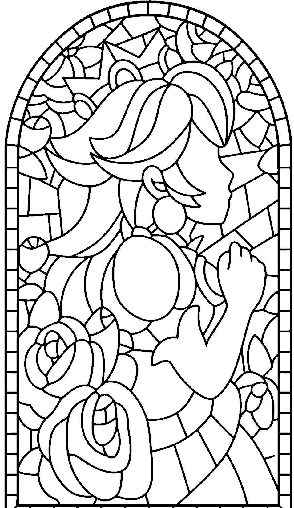 super mario princess peach stained glass line art for kids