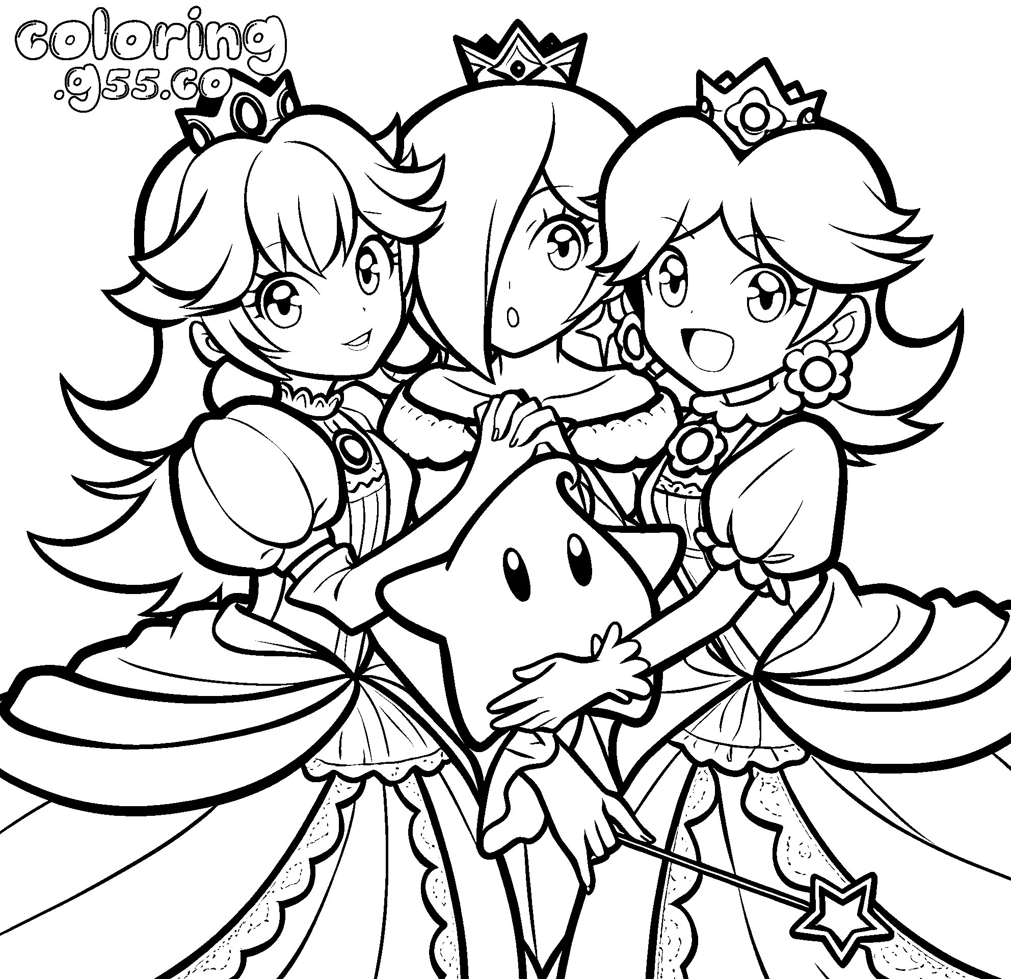 super mario princesses peach daisy and rosalina luma line art for kids