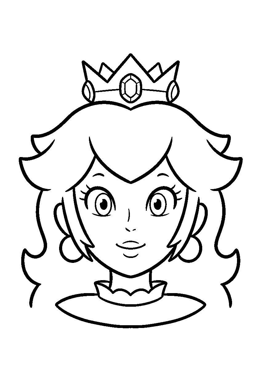 princess peach face closeup wearing her crown line art