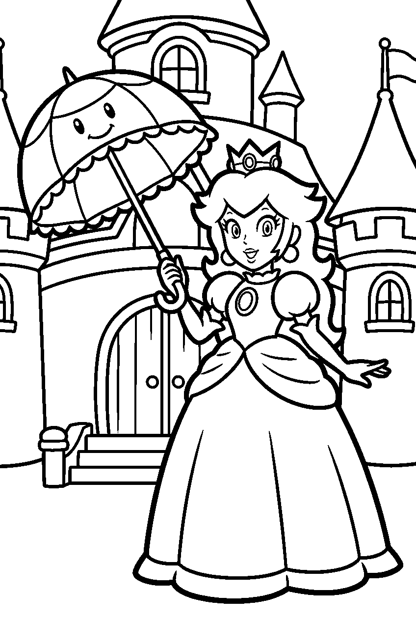 princess peach holding perry the parasol outside peach s castle line art