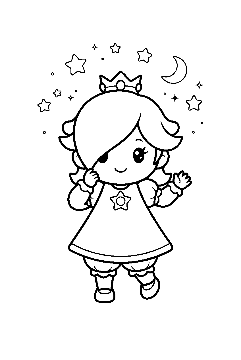 kawaii baby rosalina posing beneath stars line art