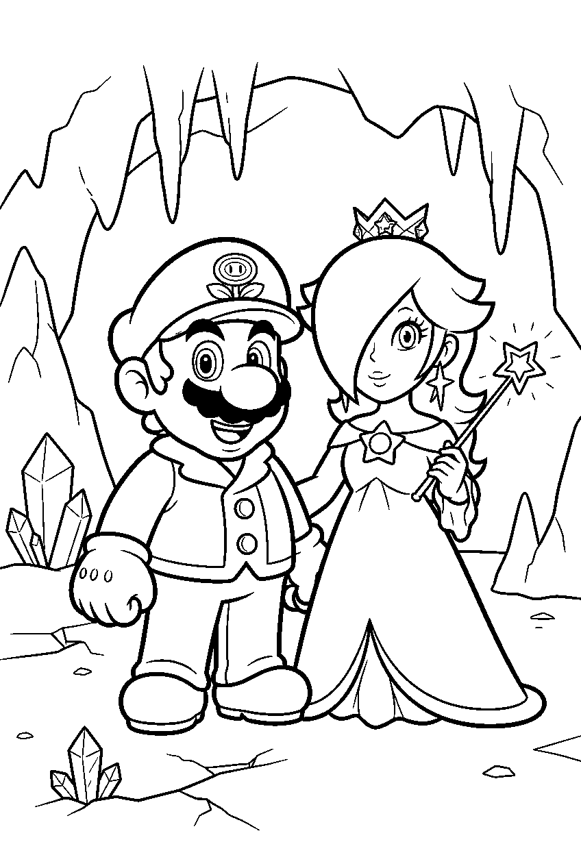 mario rosalina in ice cave line art