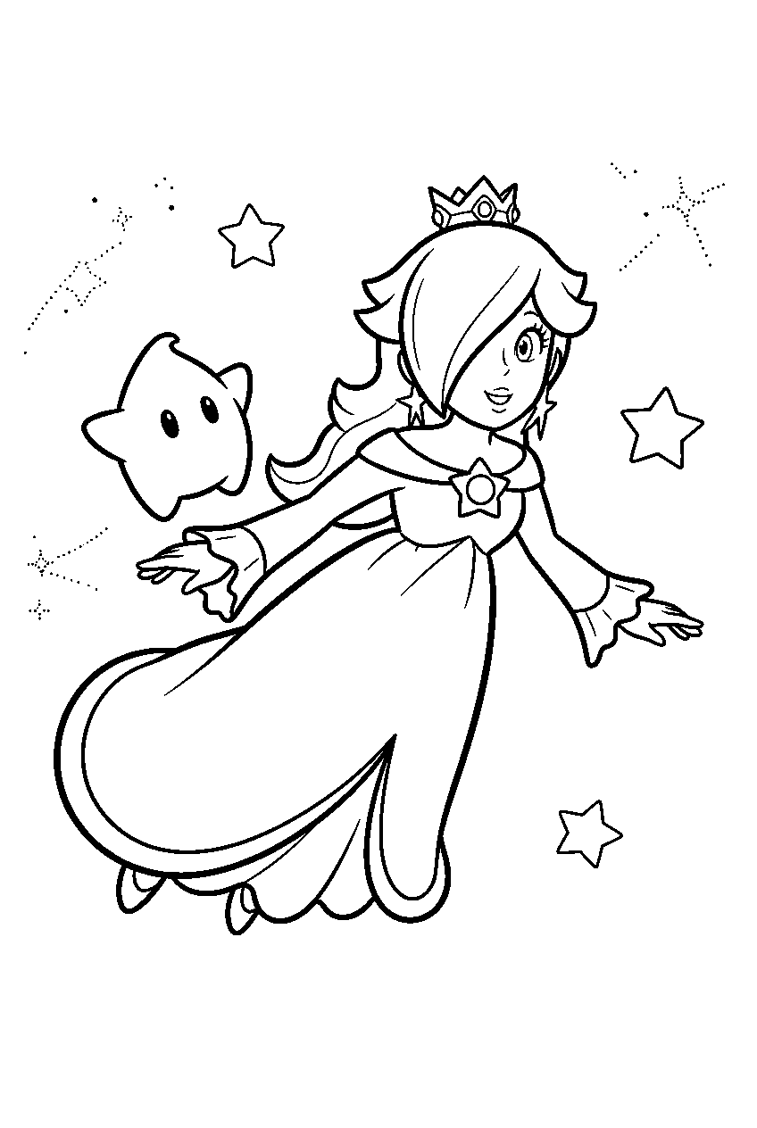 rosalina flying through space with luma line art