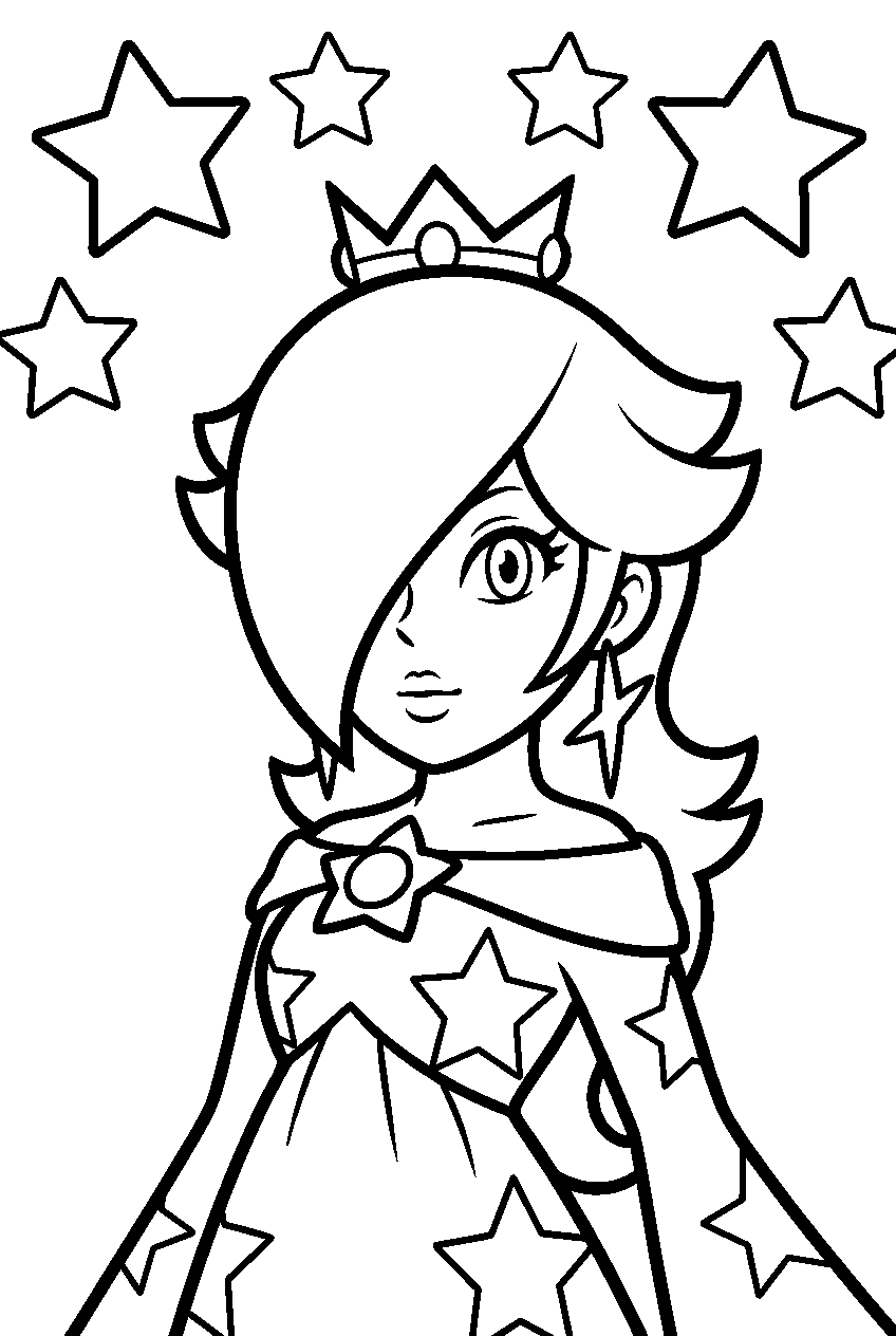 rosalina posing with her side swept hair covering one eye beneath stars line art