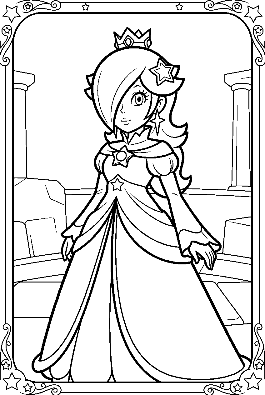 rosalina wearing her super smash bros dress in a battle arena line art