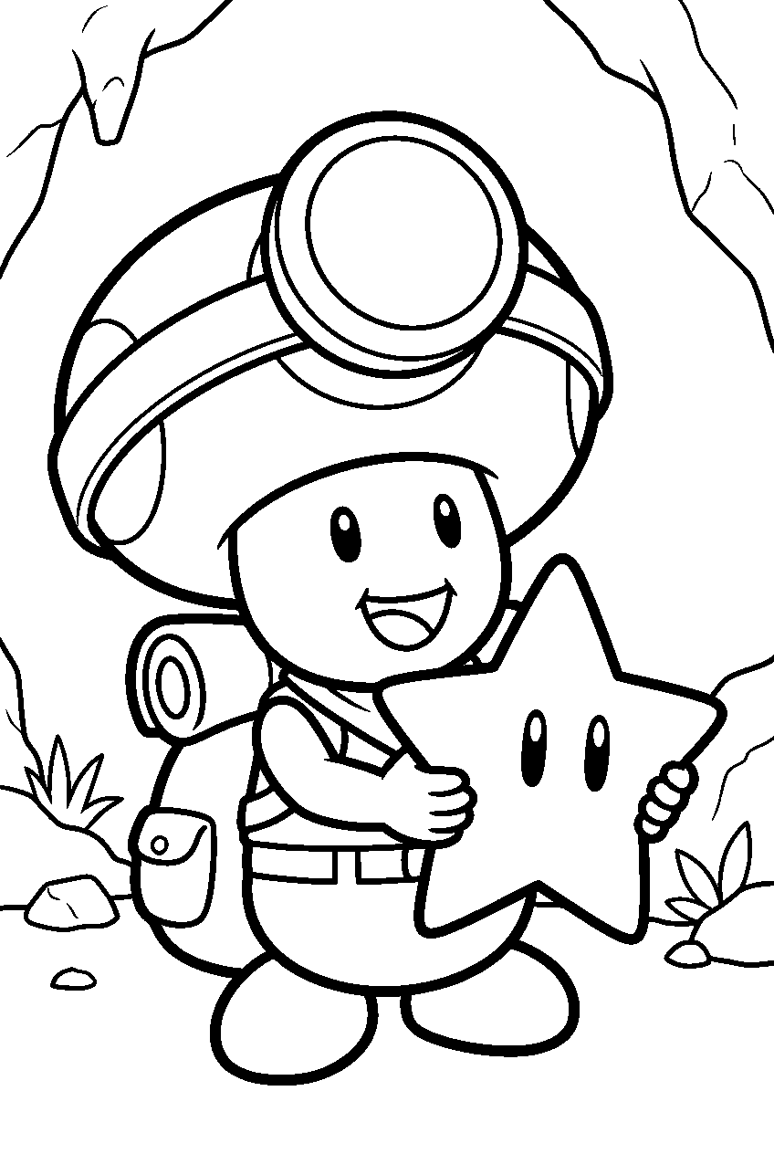 captain toad finding a power star line art