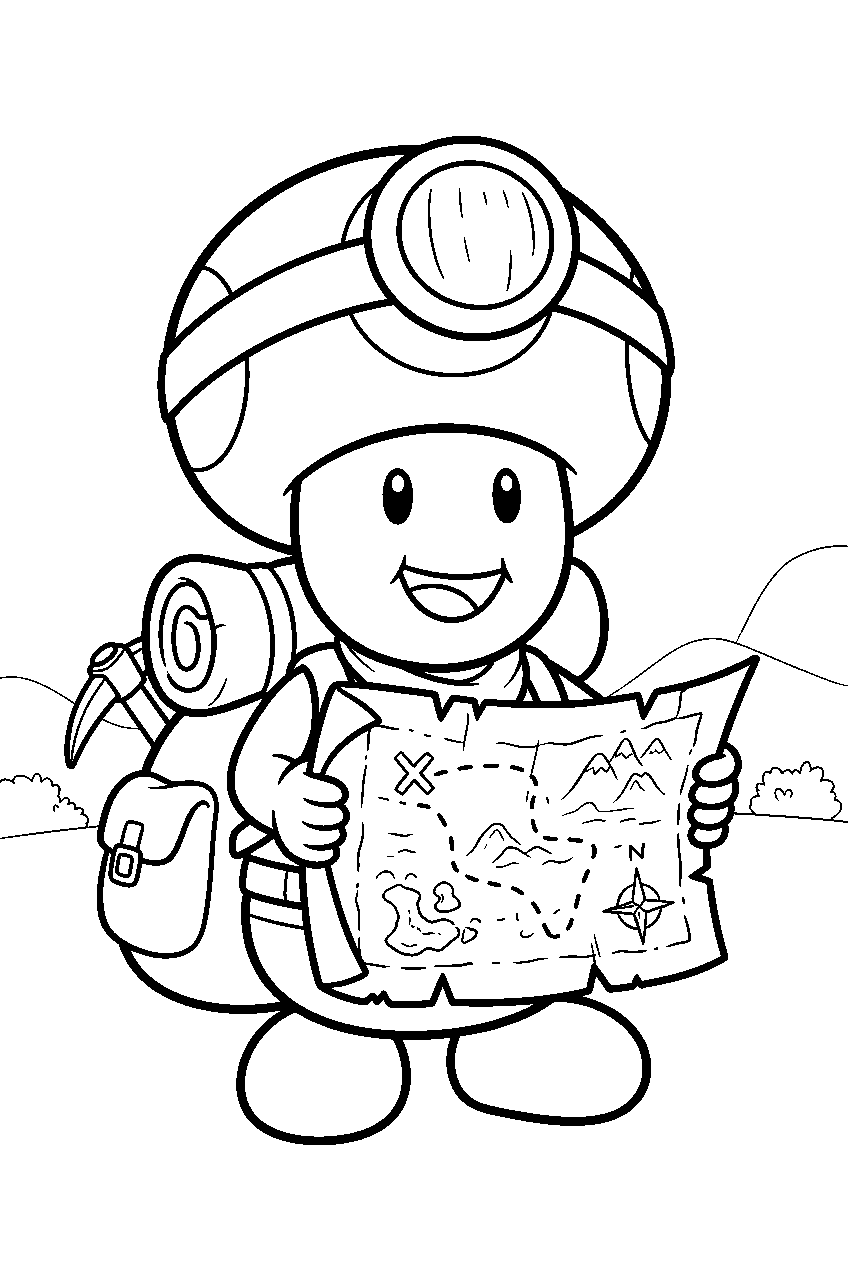 captain toad holding a treasure map line art