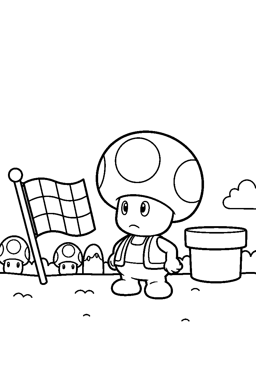 mario toad observing in start area line art