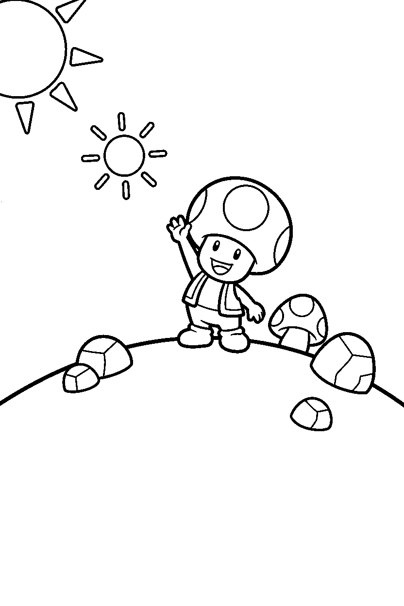 mario toad reaching on hill line art