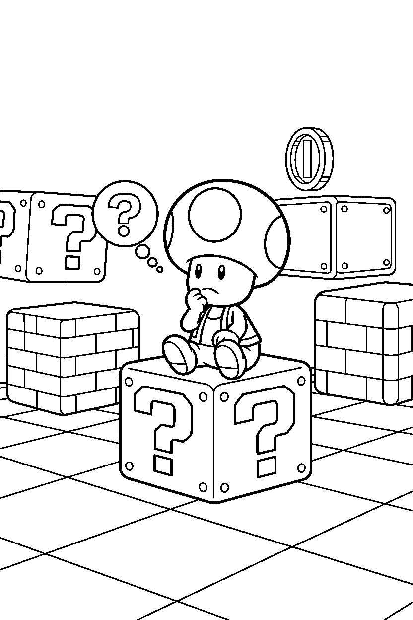 mario toad thinking in bonus room line art