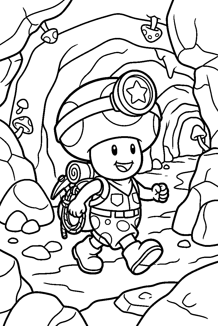 mario toad walking in underground tunnel line art