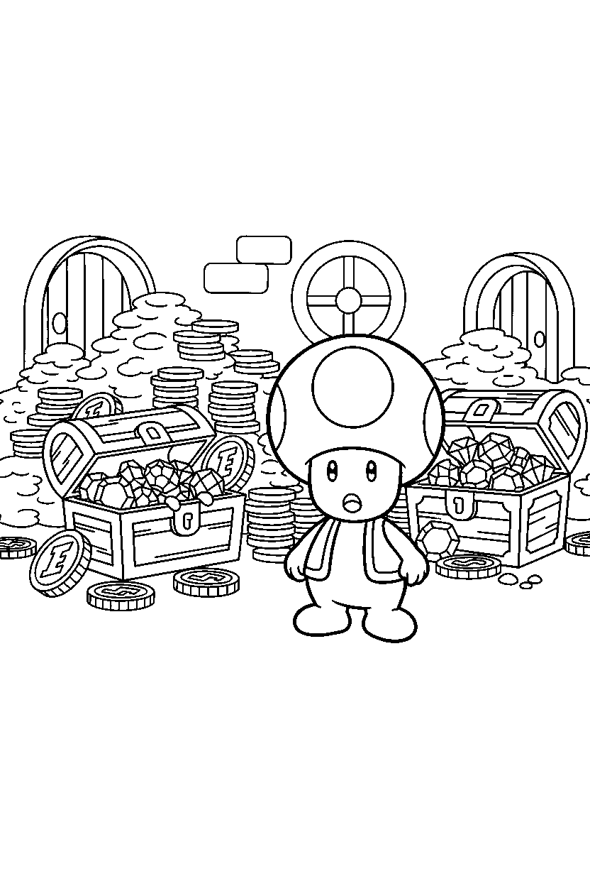 mario toad watching in treasure room line art
