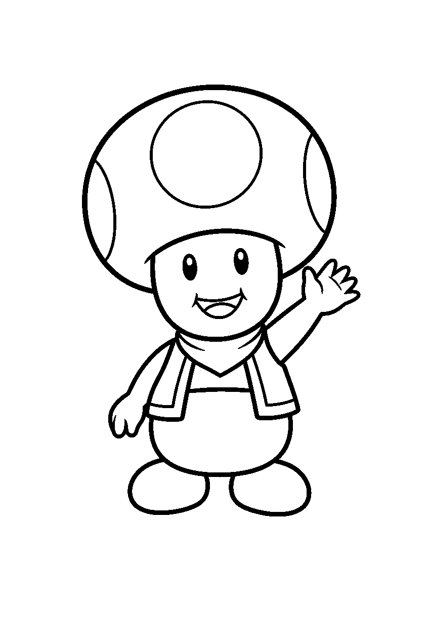 super mario blue toad waving line art