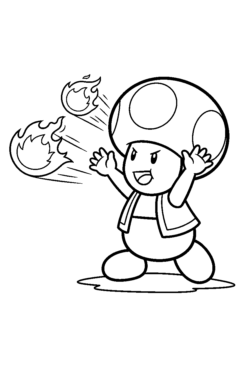 super mario fire toad throwing fireballs line art