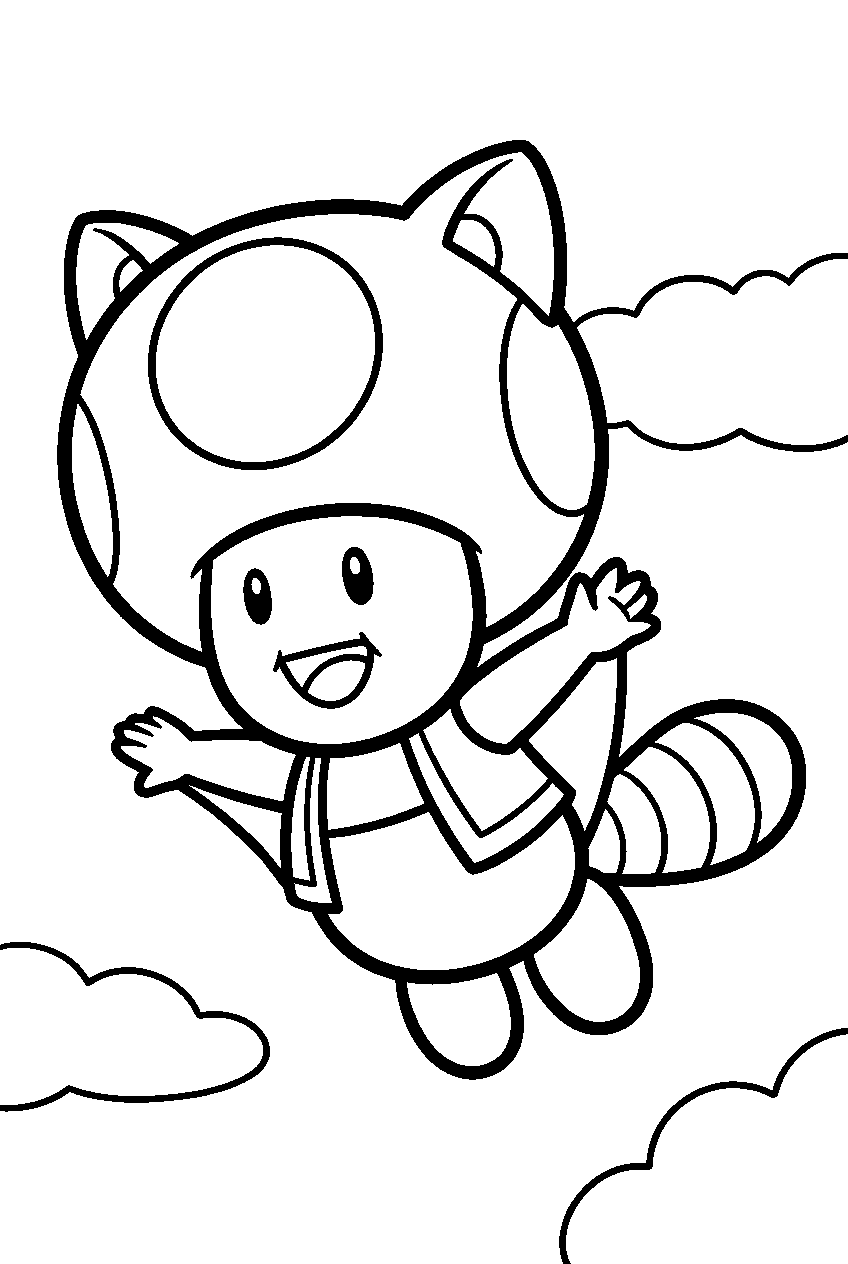 super mario tanooki toad gliding line art