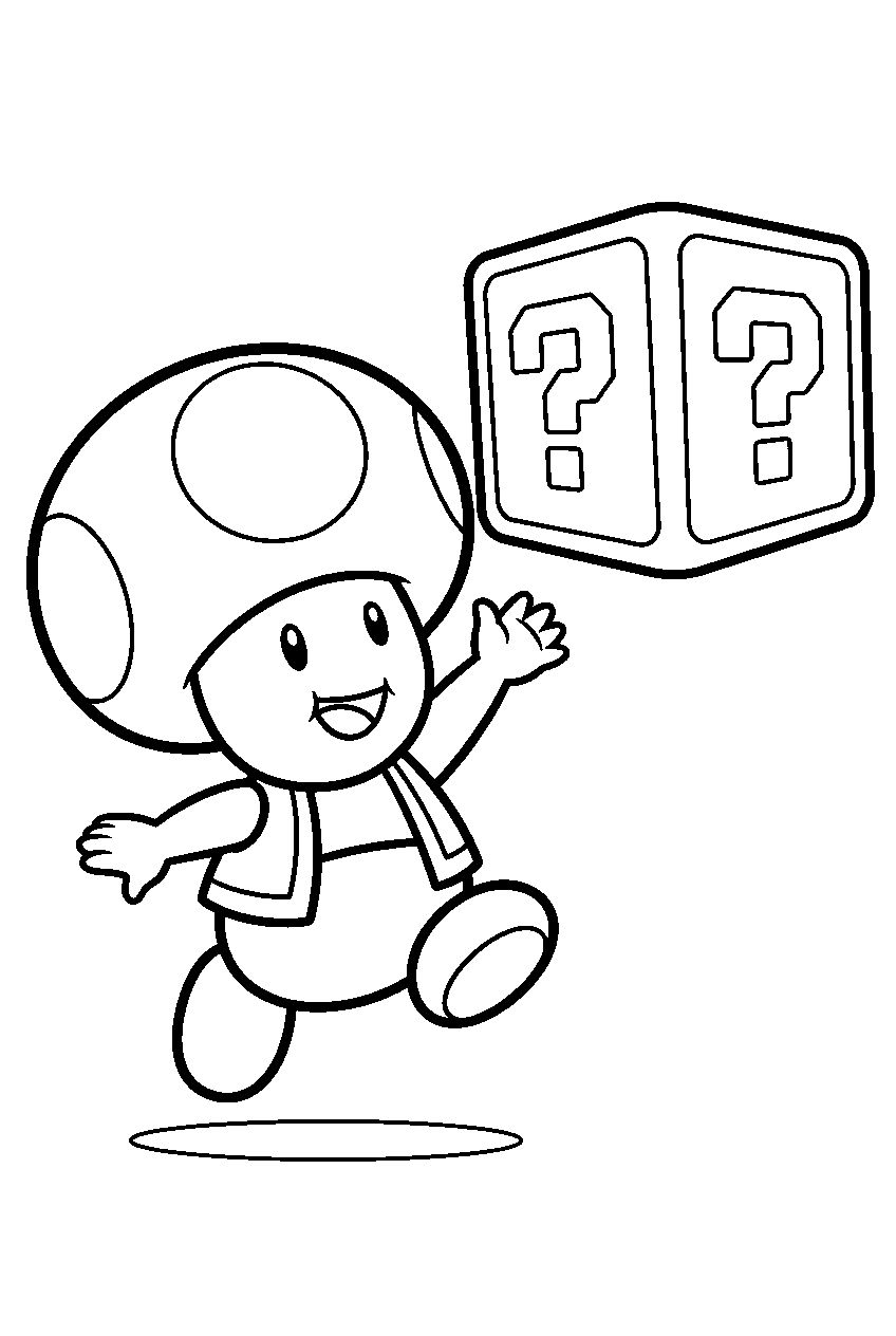 super mario toad hitting a dice block line art