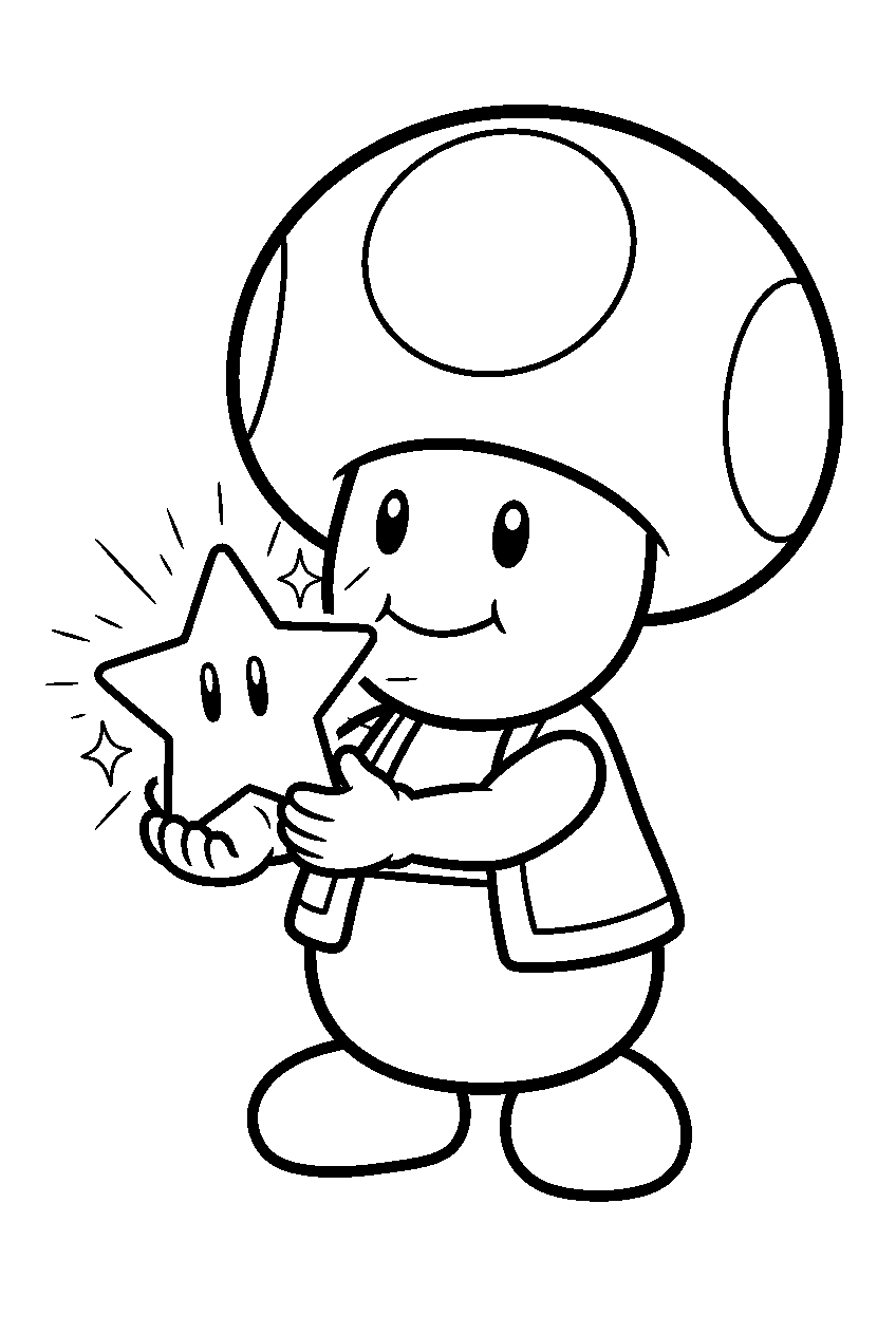 super mario toad holding a super star line art