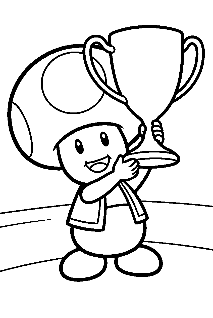 super mario toad holding a trophy line art