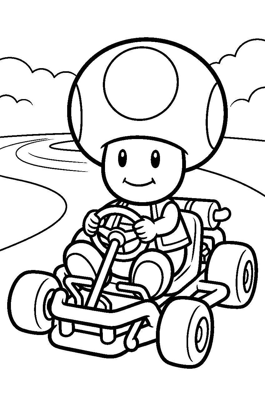 super mario toad in mario kart line art