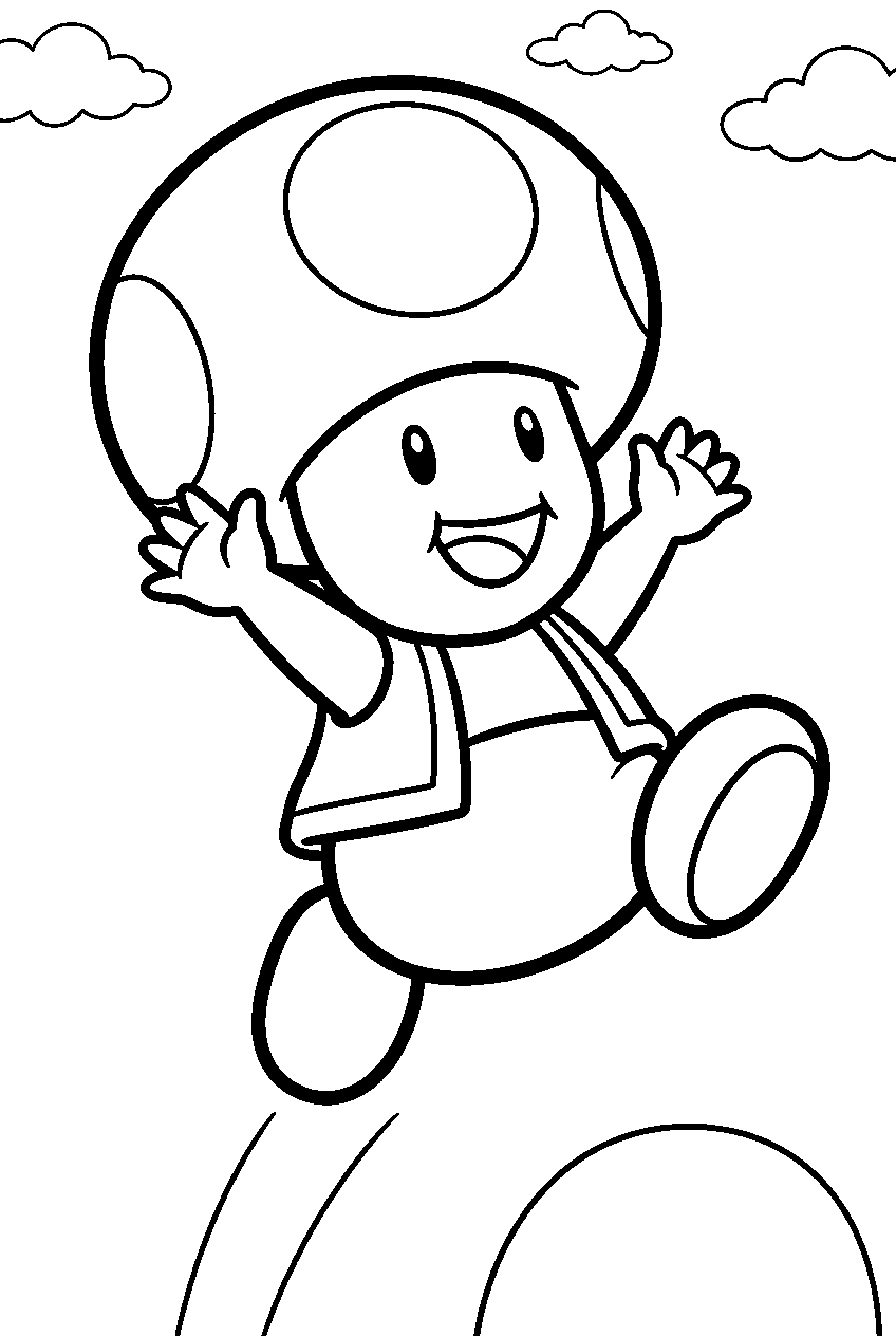 super mario toad jumping high line art
