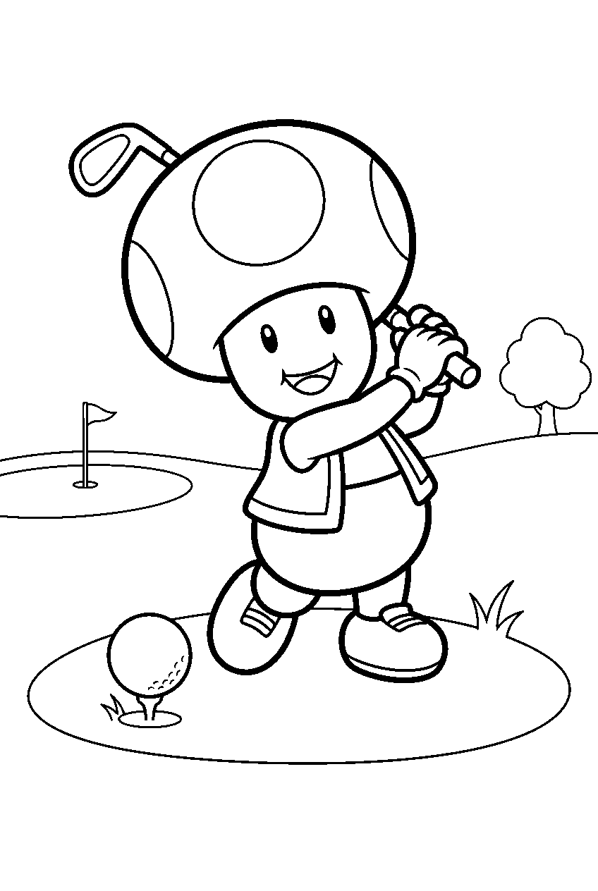 super mario toad playing golf line art