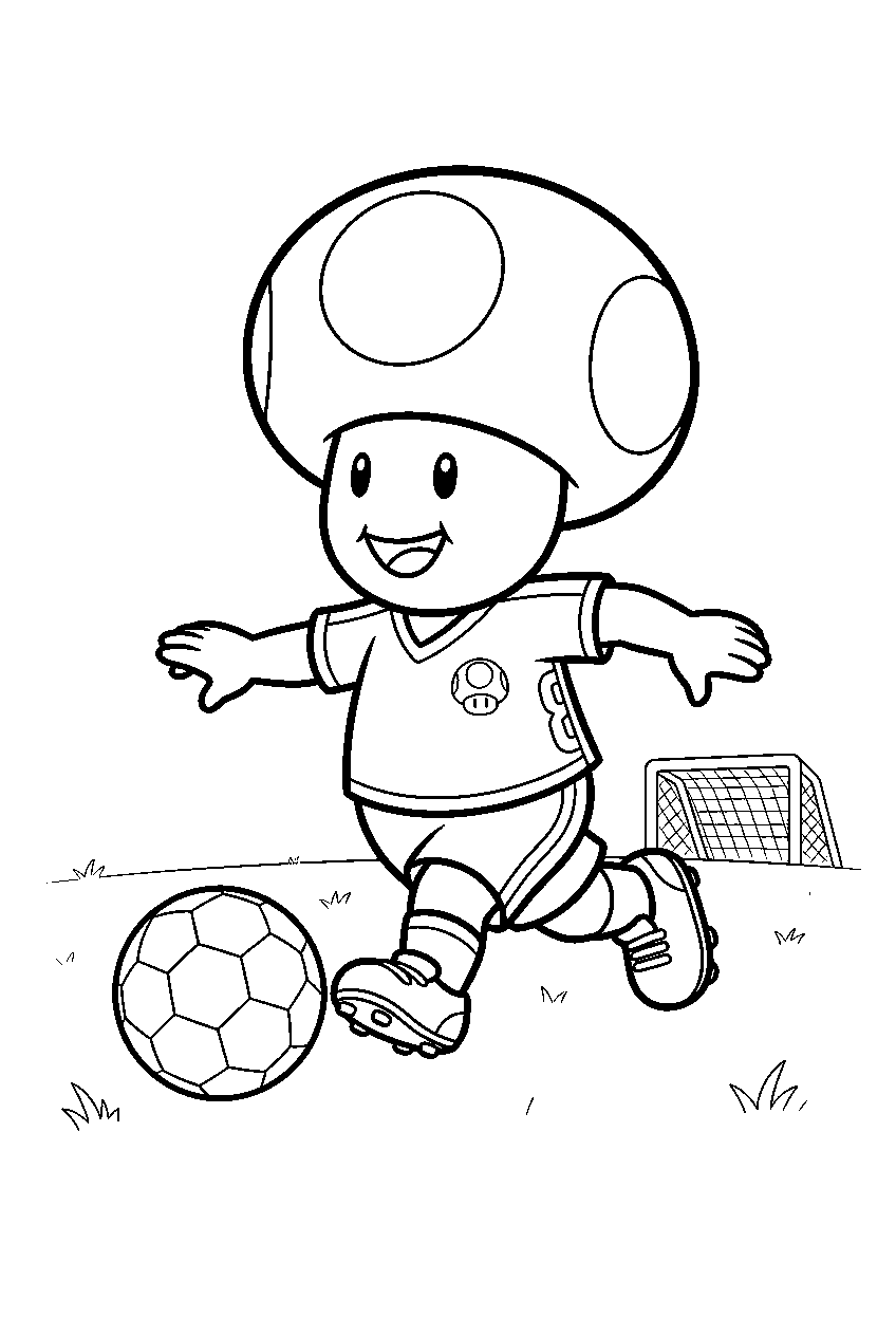 super mario toad playing soccer line art