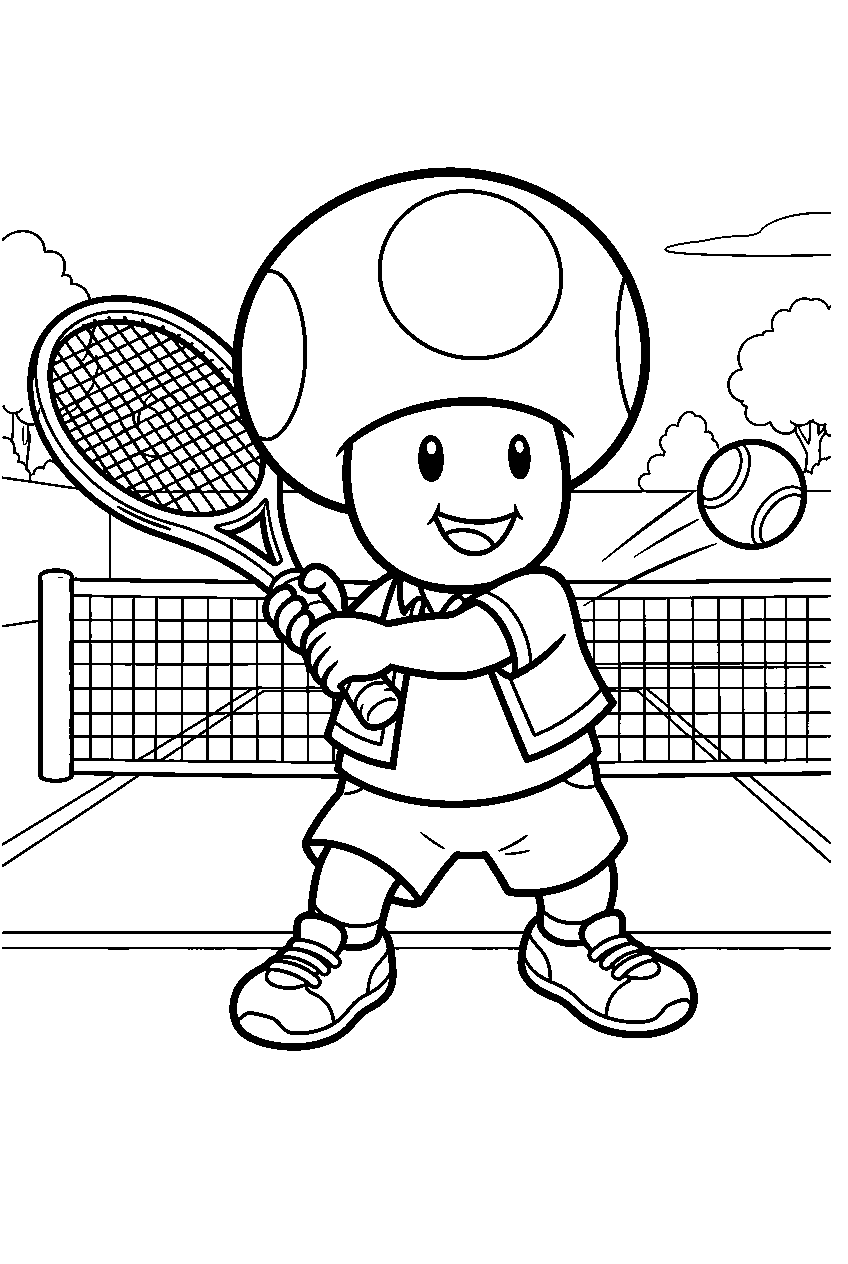 super mario toad playing tennis line art