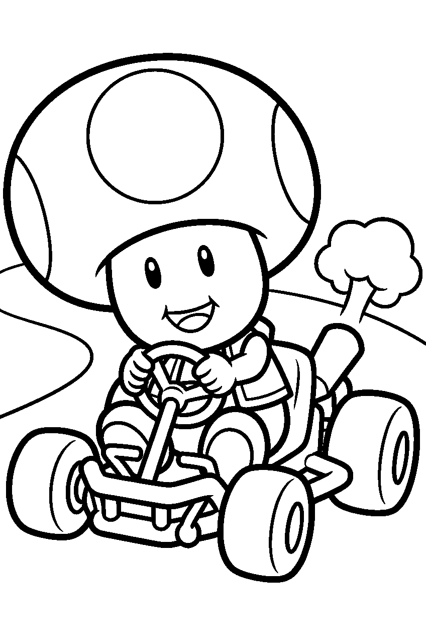 super mario toad racing in mario kart line art
