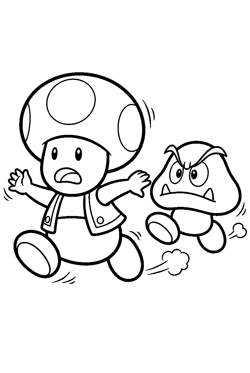 super mario toad running from a goomba line art