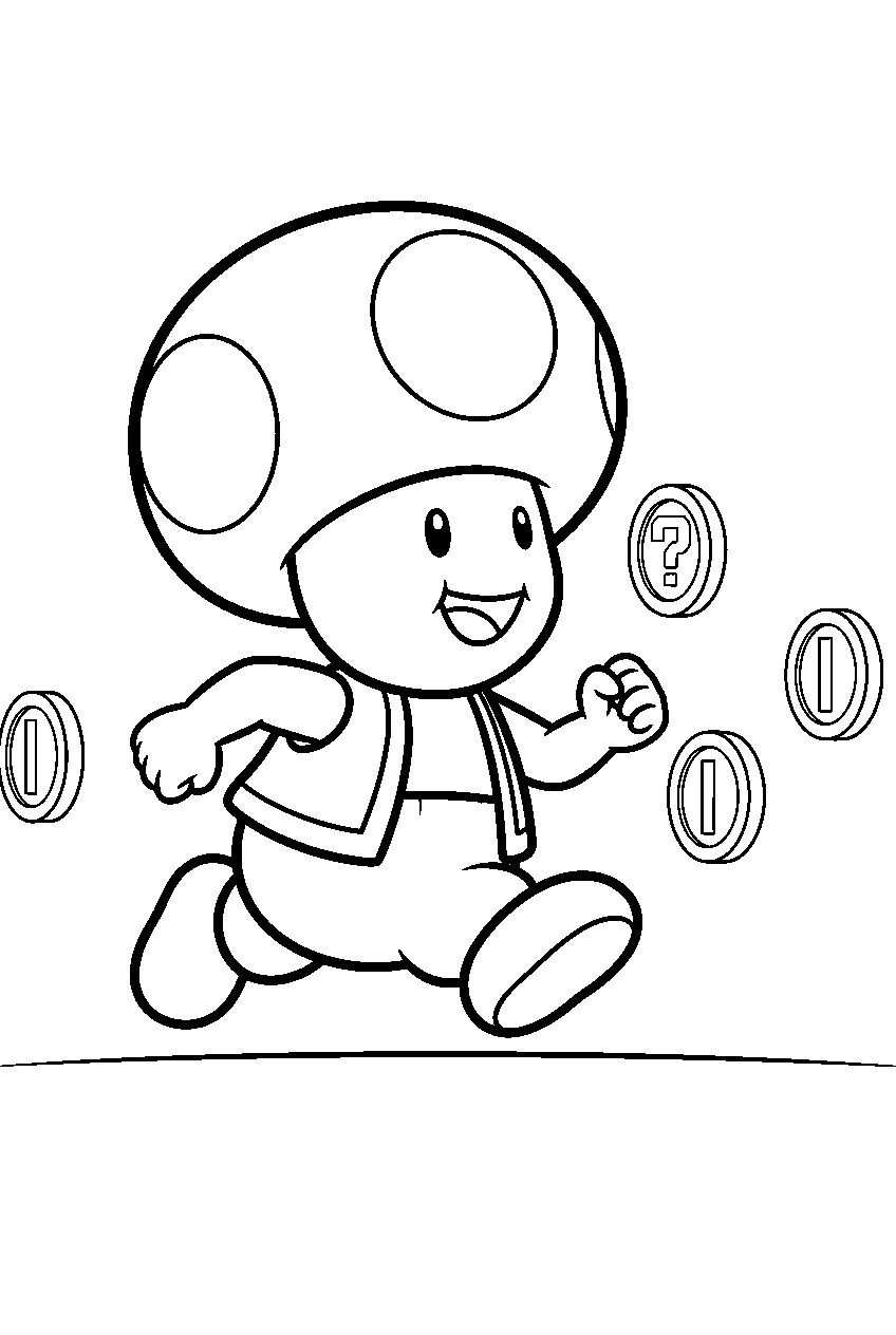 super mario toad running with coins line art