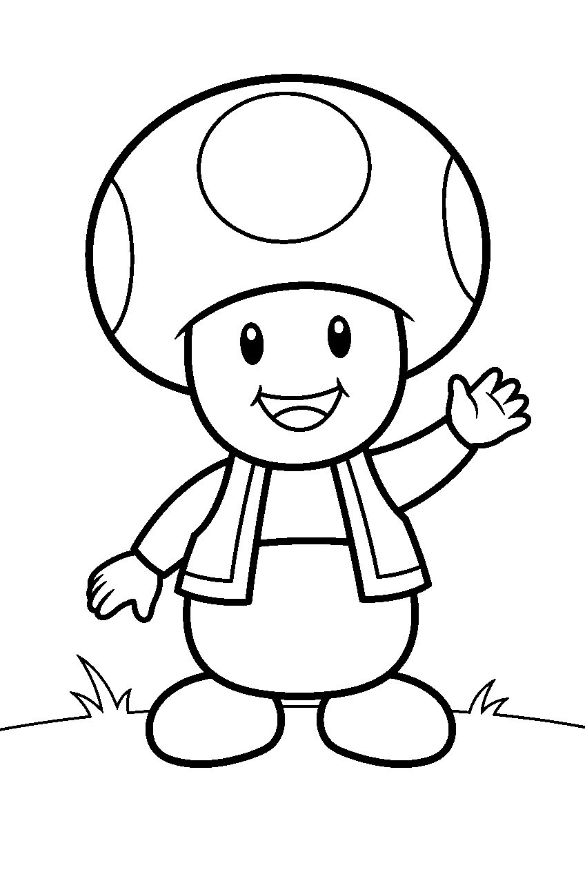 super mario toad standing and smiling line art