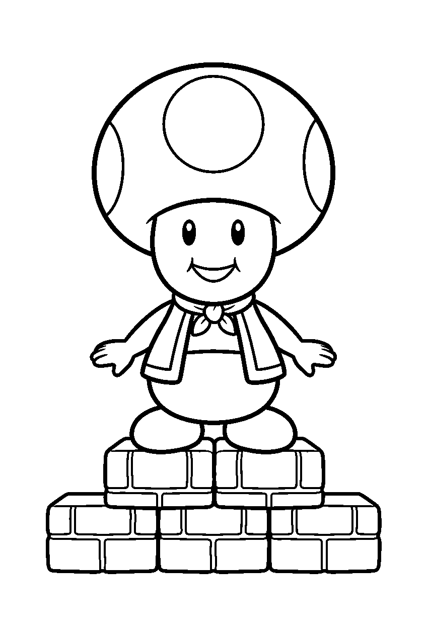 super mario toad standing on brick blocks line art