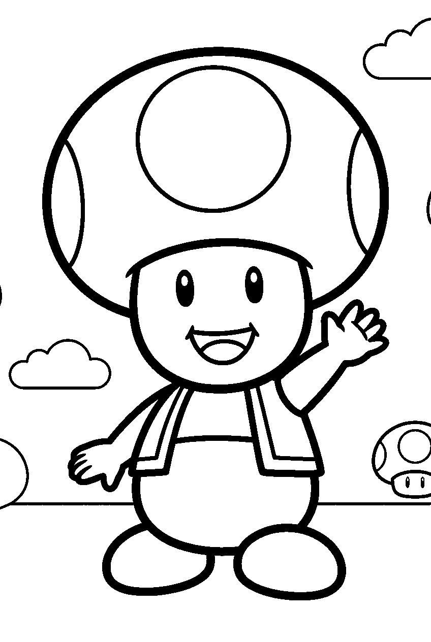 super mario toad waving happily line art
