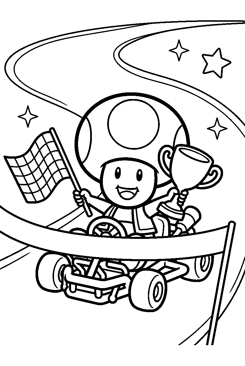 super mario toad winning a mario kart race line art