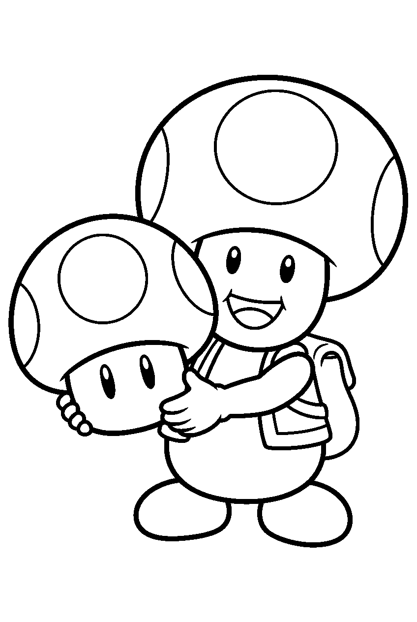 super mario toad with a mega mushroom line art