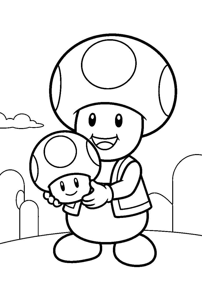 super mario toad with a super mushroom line art