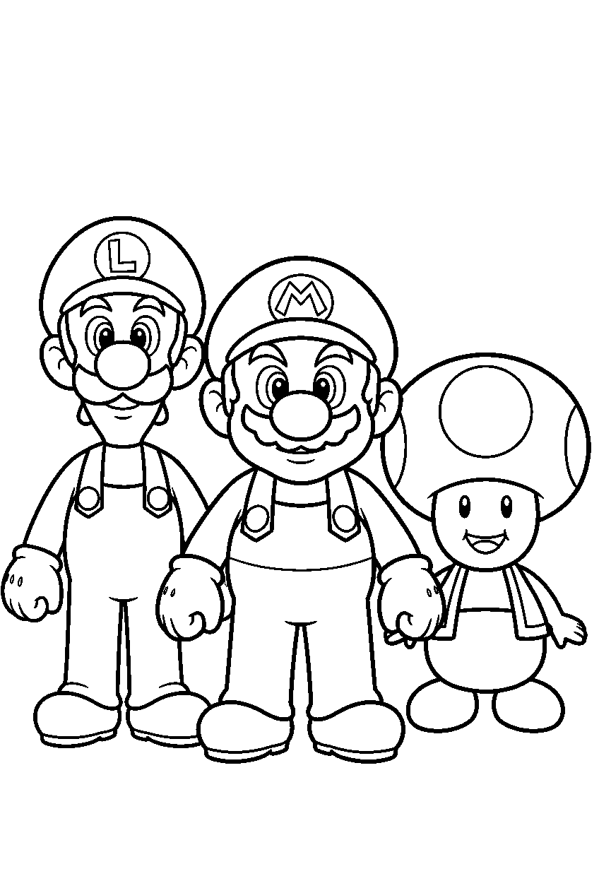 super mario toad with mario and luigi line art