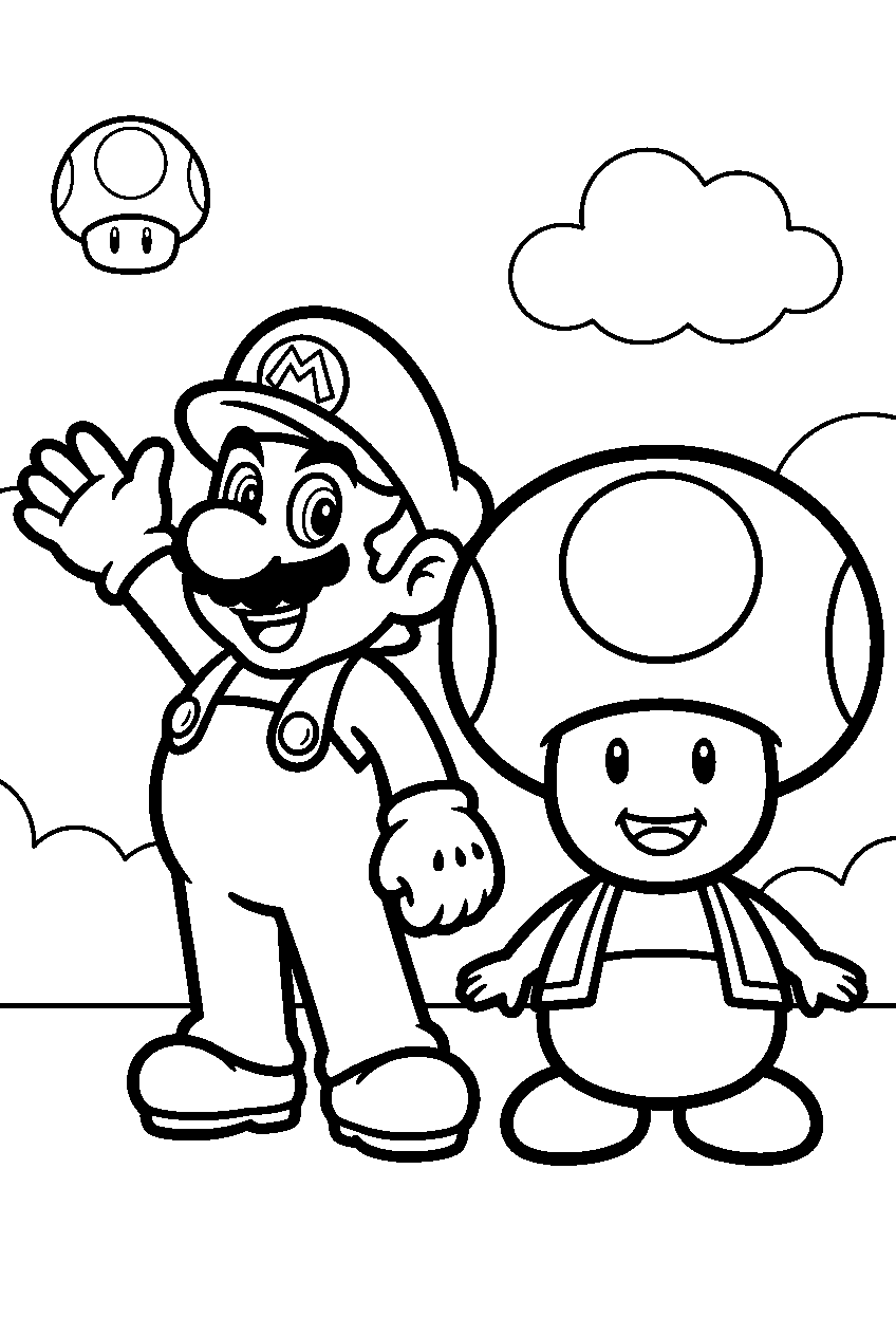 super mario toad with mario line art