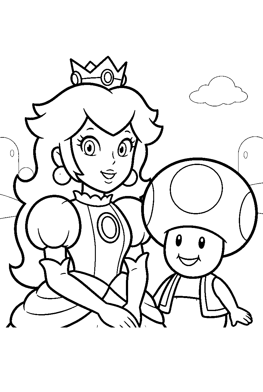 super mario toad with princess peach line art