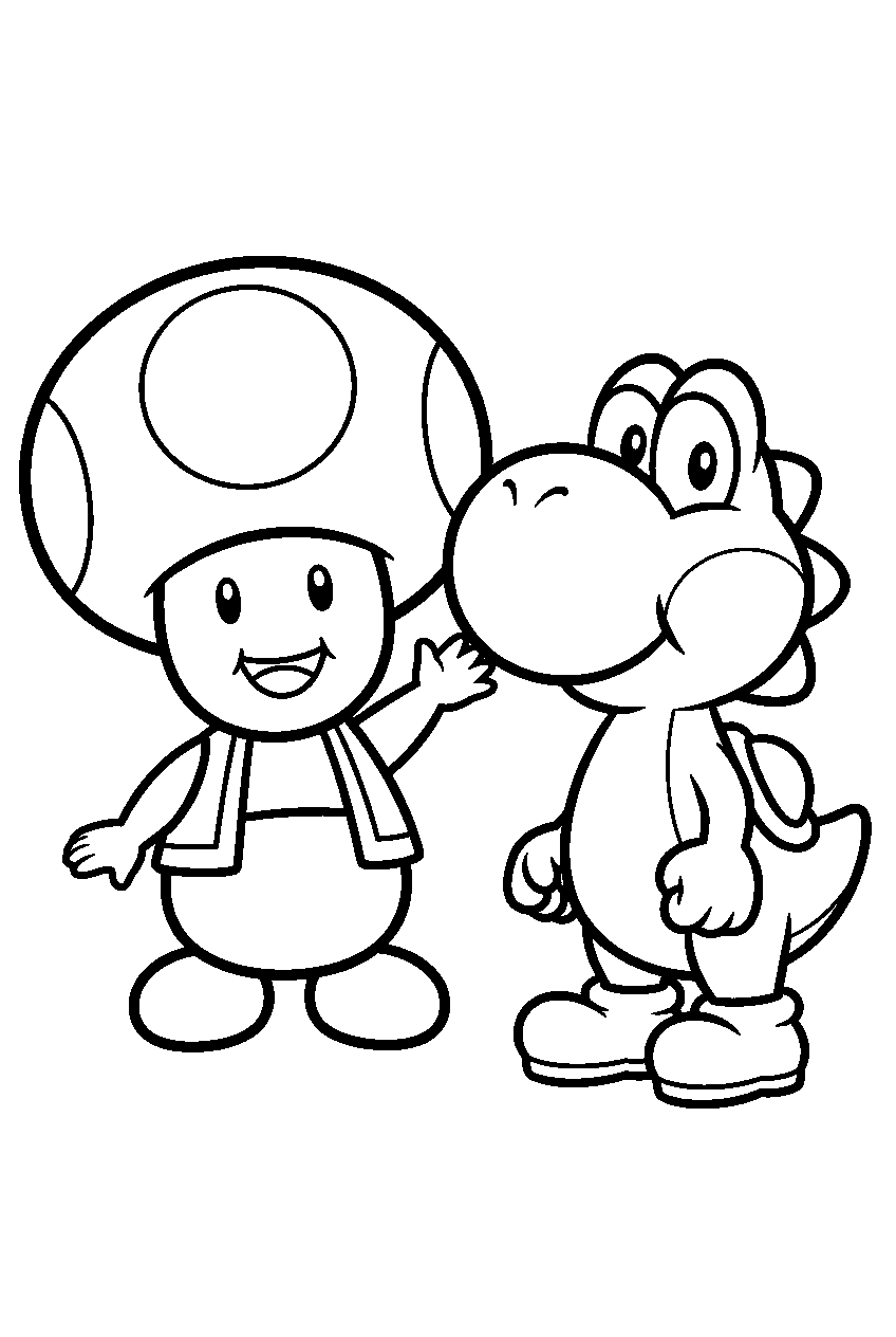 super mario toad with yoshi line art